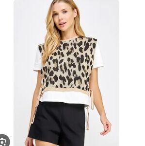 NWT ZARA Women's Cheetah Print Tie Top T-shirt Size Small